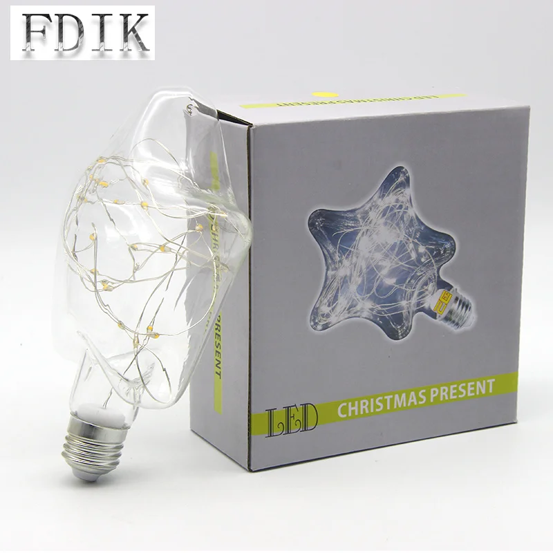 E27 светодиодная лампа в стиле ретро Эдисона медная проволока звездная лампочка RGB