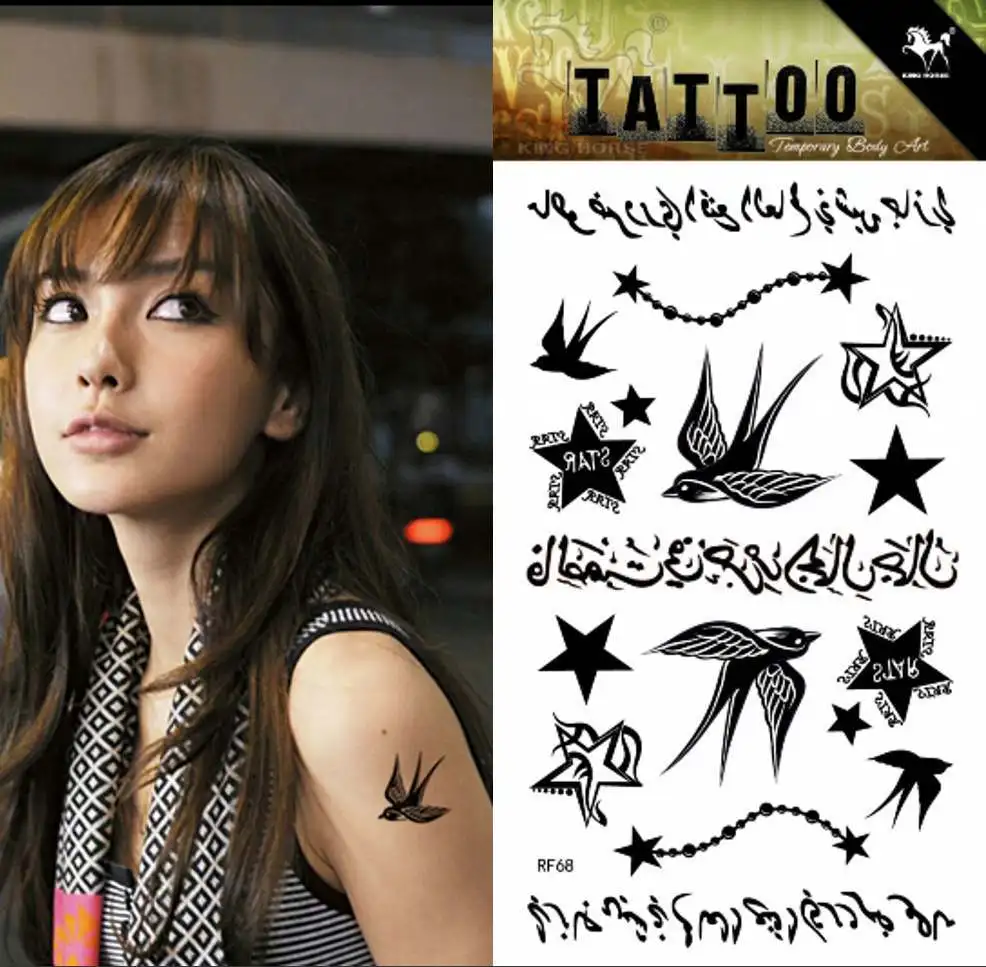 1 шт. черная временная татуировка слова звезда ласточка тату наклейка временные