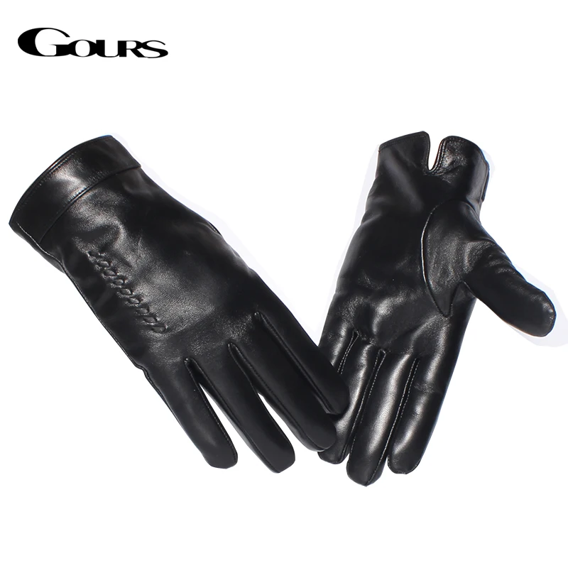 

Gours Genuine Leather Gloves for Men Fashion Brand Real Sheepskin Weave Black Touch Screen Gloves Warm Winter Mittens New GSM055