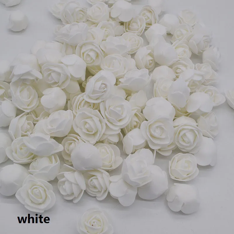 white 100 головок мини ПЭ Пена Розы Искусственные цветы для свадьбы дома ручной работы цветок венок украшения плюшевый медведь розы цветок - Цвет: white