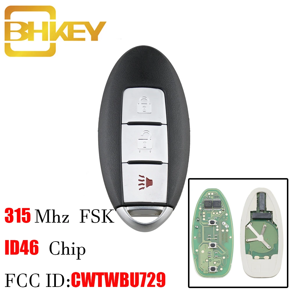 BHKEY 3 кнопки Smart Remote Key 315 МГц для Nissan Tiida Qashqai Altima Maxima Sentra Teana Xtrail CWTWBU729 с чипом ID46|Ключ