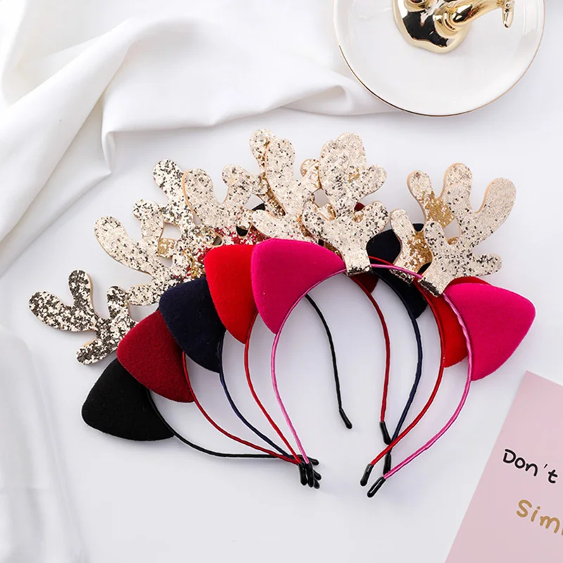 10 шт./компл. Милые Рождество повязки в виде оленей кошачьи уши Hairbands для женщин обувь для девочек Anlters обруч волос вечерние фестиваль партия головной убор