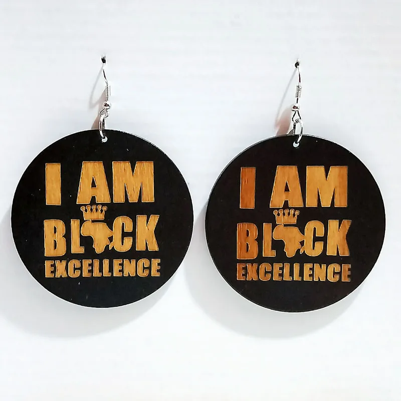 WHOMEWHo 60 см африканские деревянные серьги с надписью I AM BLACK EXCELLENCE винтажные