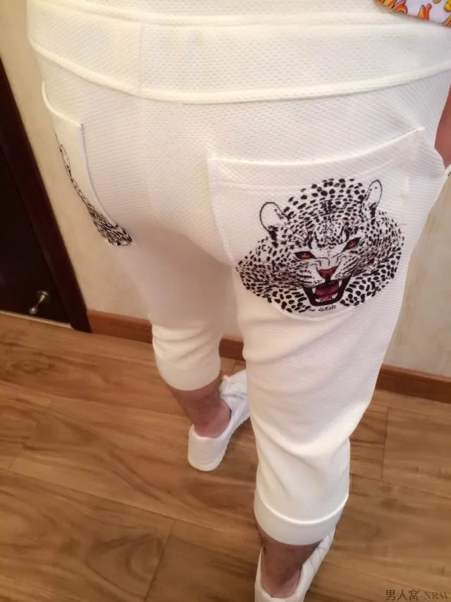 28 36! Мужские повседневные брюки с принтом тигра белые облегающие костюм