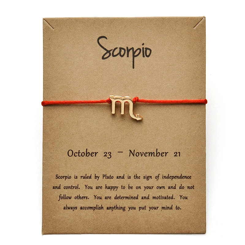 RED Gold Scorpio Красные цвета золотые карты модные ювелирные изделия 12 созвездия зодиака тканый браслет браслеты для женщин - Окраска металла: RED Gold Scorpio