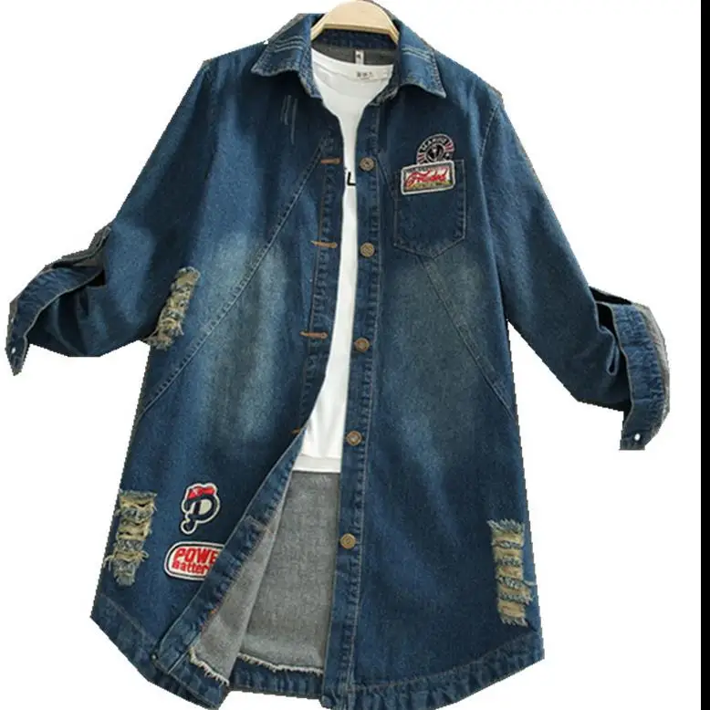 Куртка женская джинсовая с отложным воротником повседневная верхняя одежда из