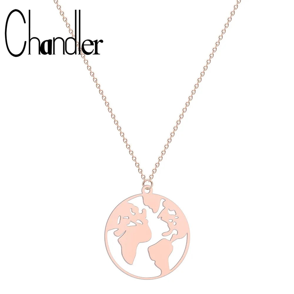 Ожерелье Chandler из нержавеющей стали с изображением глобуса и карты женское