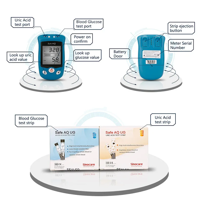 Sinocare Safe UG глюкометр для измерения уровня глюкозы в крови тест-комплект для мочевой кислоты и полоски для глюкозы/уриновые полоски для диабета для беременных глюкометр