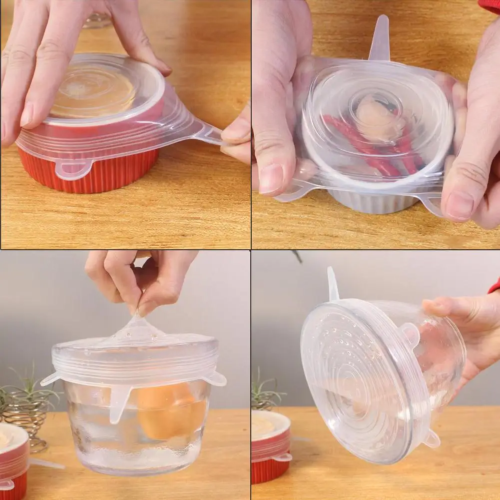 6 шт./компл. многоразовые силиконовые растягивающиеся крышки универсальные чаши