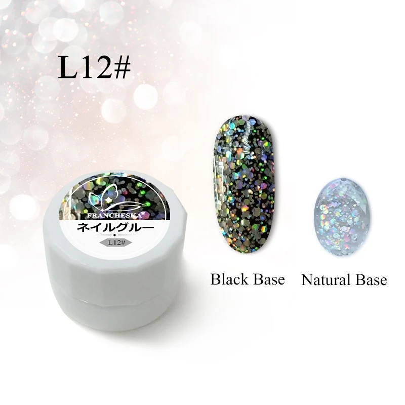 glitter gel L12 Francheska Блестящий Алмазный УФ-гель для ногтей замачиваемый Полупостоянный гель лак Блестящий лак Эмаль основа верхнее покрытие - Цвет: glitter gel L12
