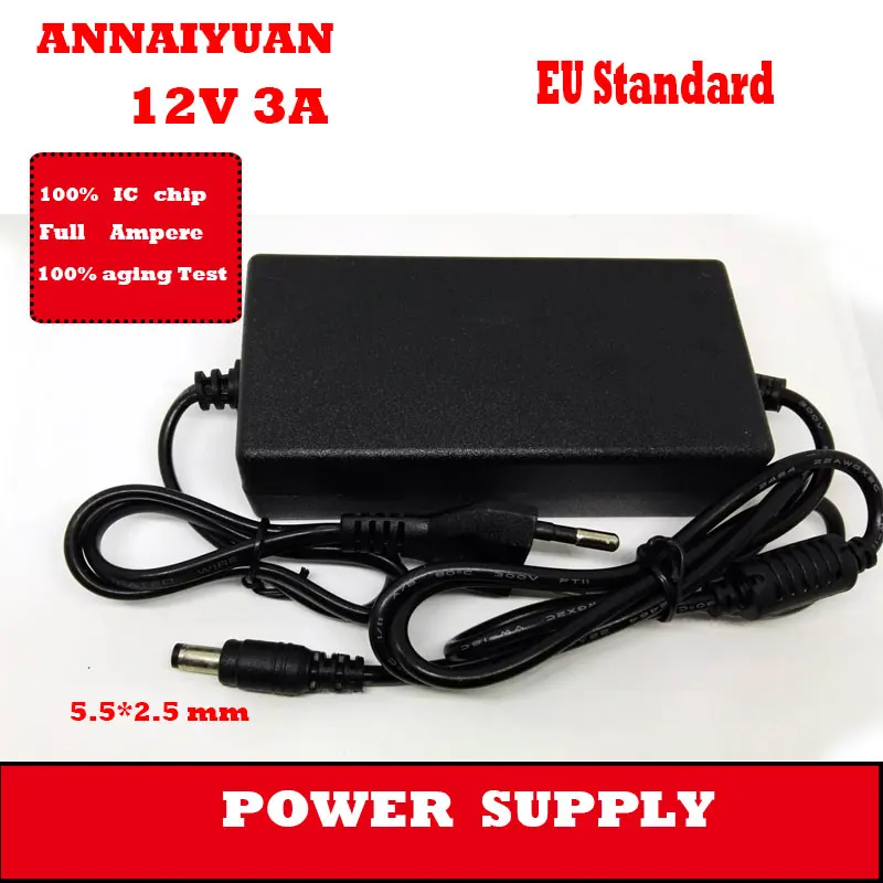 

5 pcs /lot EU 12 V 3 A black AC 100-240 V 235 g switching power 36 W 5.5*2.5 mm interface monitor power adapter supply