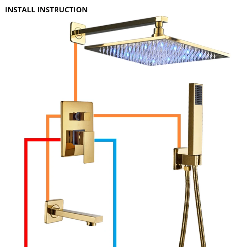 Uythner смеситель для ванной комнаты золотой дождевой душа настенный набор