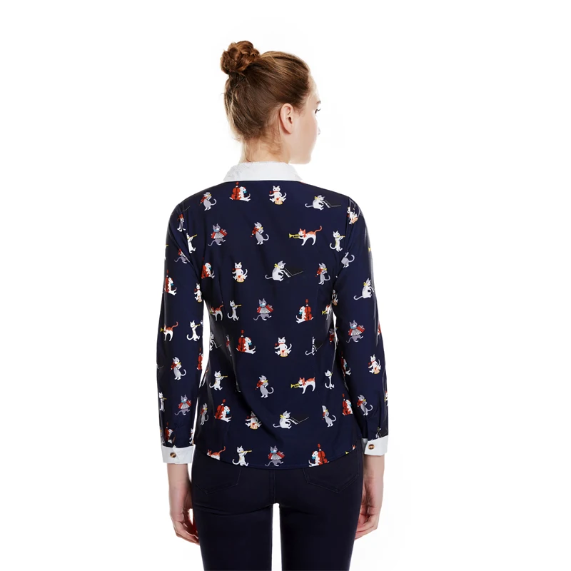

ePacket shipping Cats Print Lady Fashion Cute Blouses Shirts Women Casual Long Sleeve Tops Plus Size S-4XL