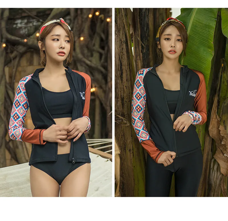 as photo WackDaria women surfing suit long sleeve print split type patchwork sexy high elasticity maillot de bian femma summer beach - Цвет: as photo