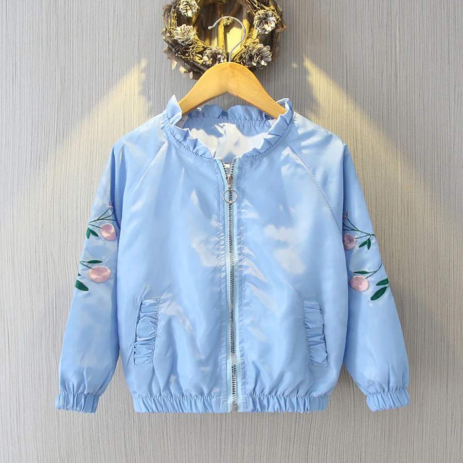 Куртки; пальто с цветочным рисунком для девочек; ветровка с вышивкой для маленьких девочек; модная детская бейсбольная верхняя одежда для подростков; Осенняя От 3 до 14 лет