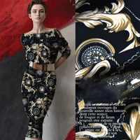 roman wind wide brand gold wire cloth with black bottom fashion short skirt shirt dress diy tailoring fabric
