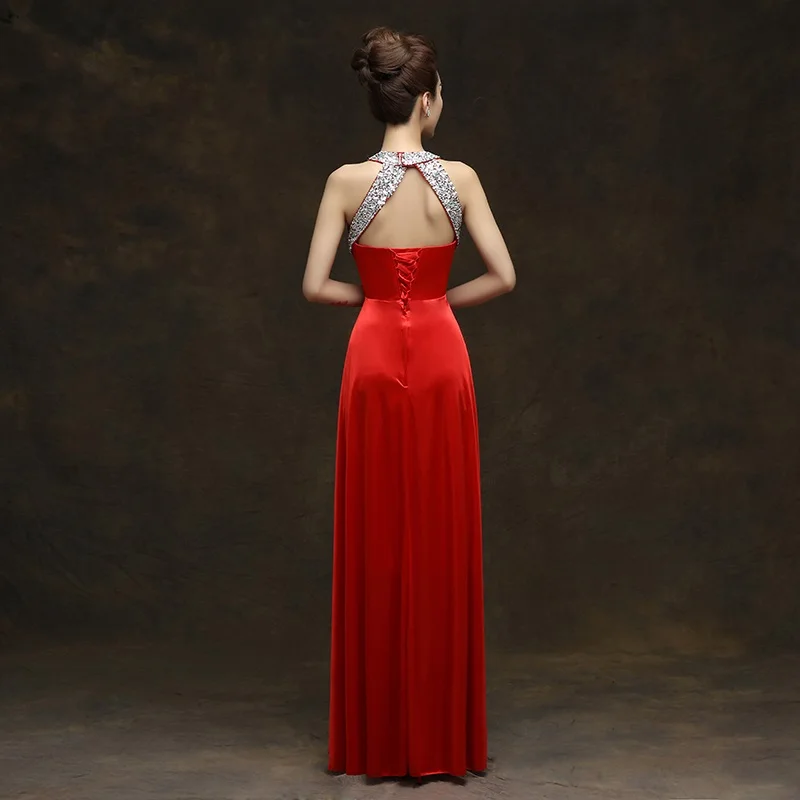 QLY150Z # алмазные фиолетовые красные длинные платья подружек невесты на шнуровке с