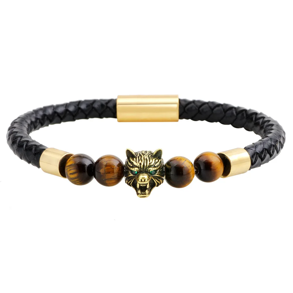 2018 New 3 Colors Leather Bracelets Bangles For Men Women Black Bead Brass Tiger Head Braclet Jewelry Gifts | Украшения и