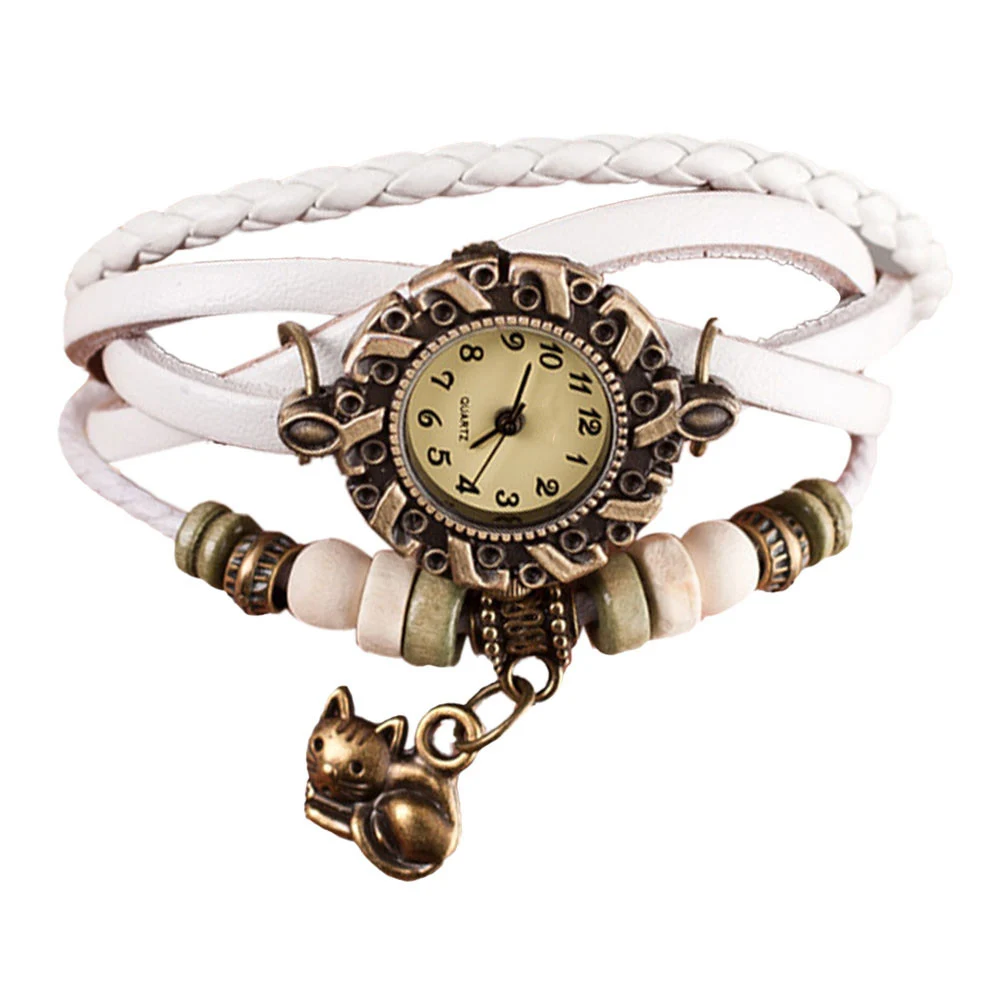 Женские часы с подвеской Montre Femmes кварцевые кожаным ремешком наручные котом|watch