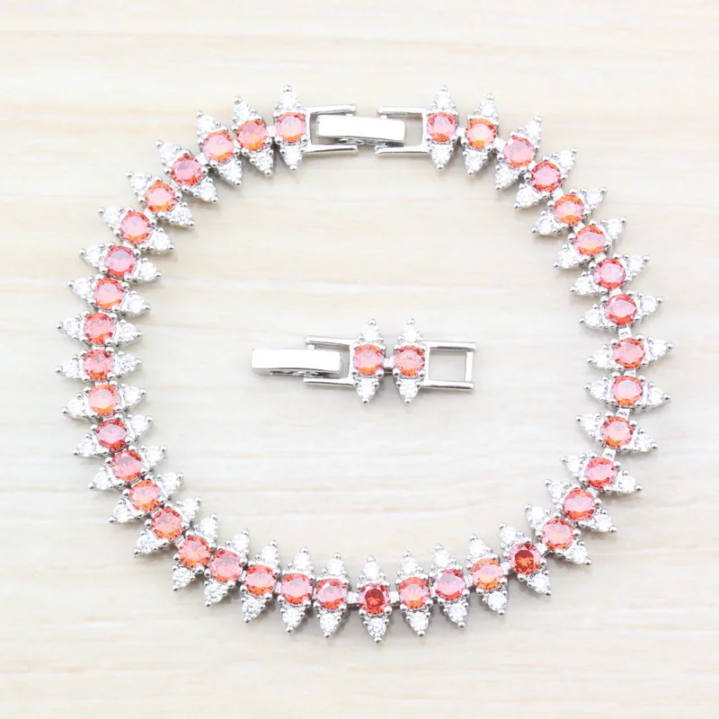 Милые свадебные украшения из красного циркония серебристого цвета 4