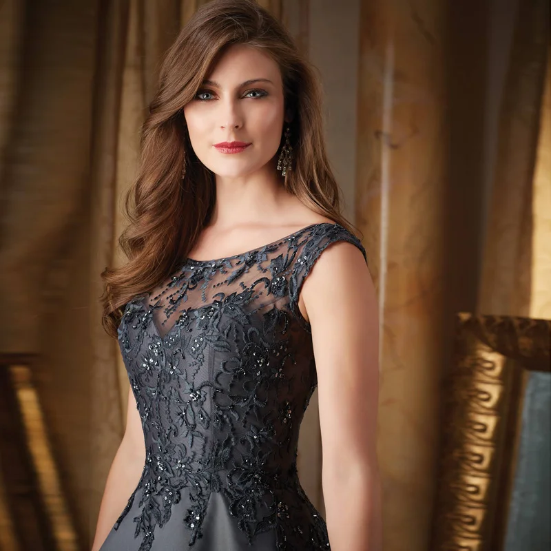 Vestido Mae Da Noiva Fashioned Scoop Аппликации На Заказ Серый Атлас бальное платье Мать невесты платья для женщин