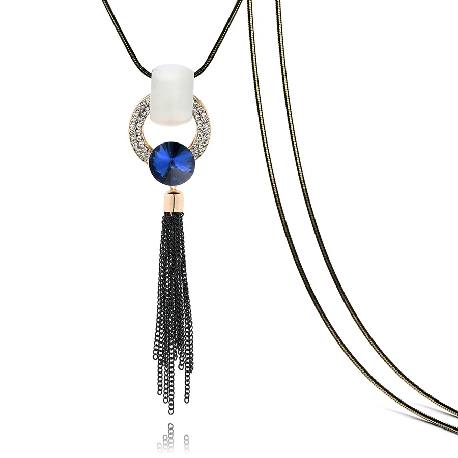 RAVIMOUR черное цепное ожерелье из кисточки Кулон Мода Большой Круглый Опал crital Collier Femme массивное длинное ожерелье женские ювелирные изделия - Окраска металла: Blue