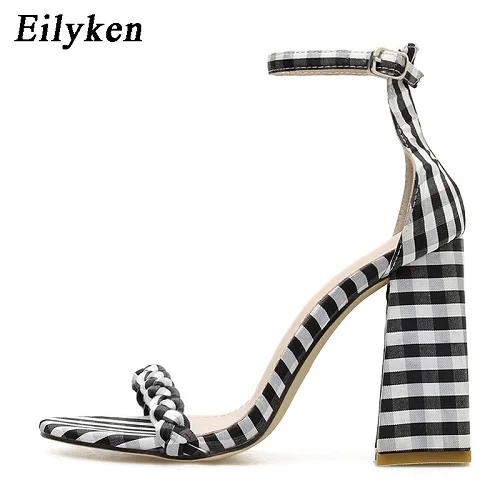 Black Eilyken/модные милые летние босоножки на высоком каблуке; женские Босоножки с открытым носком и ремешком на щиколотке с пряжкой; женская модельная обувь для вечеринок - Цвет: Black