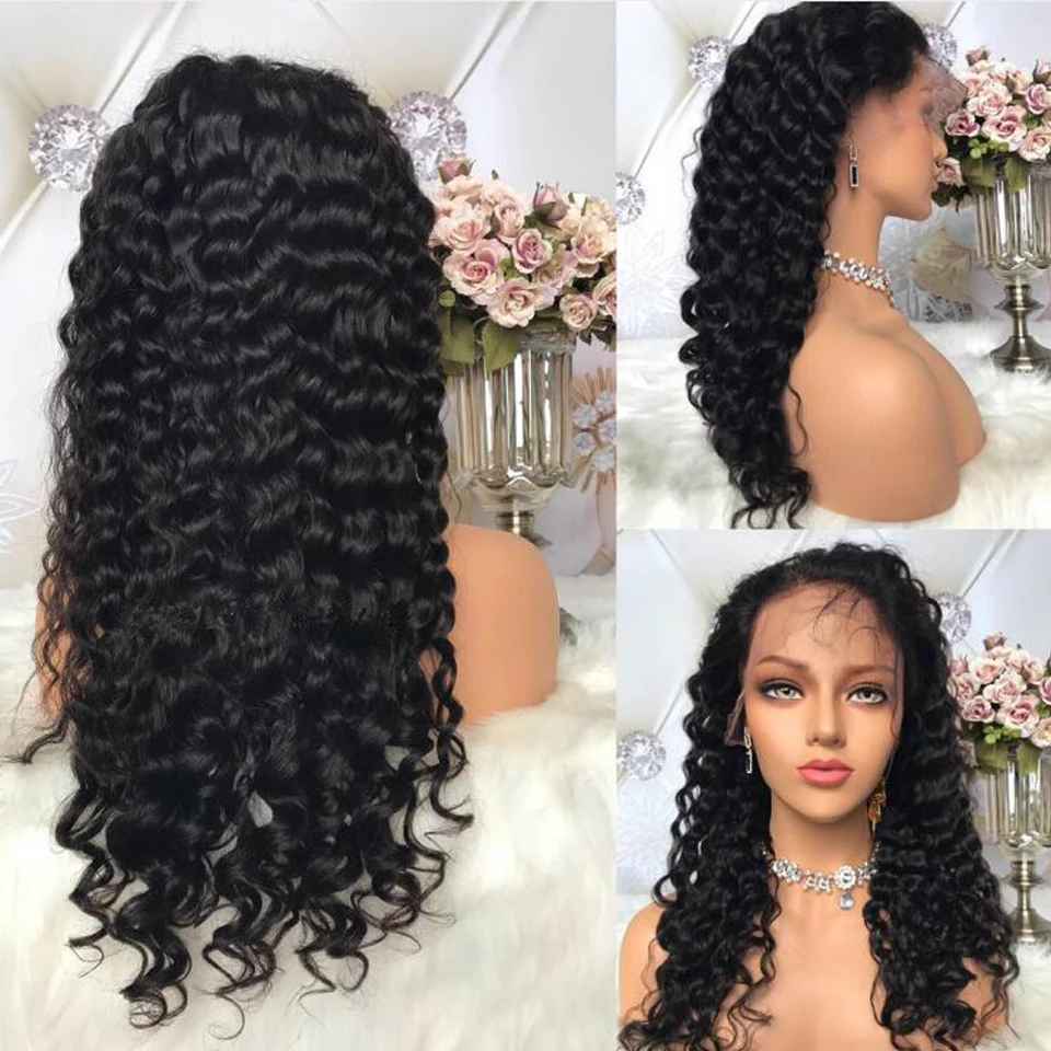Uneed 13*4 парики на шнурках для черных женщин Бразильские глубокие волнистые человеческие волосы парики предварительно сорванные с волосами младенца 150% плотность remy волосы