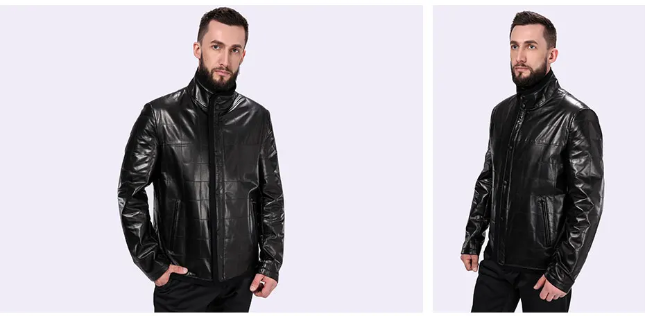 AMSIIKE Мужская стеганная куртка из натуральной кожи воротник стойка A1250