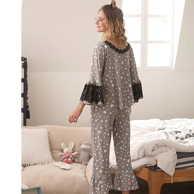 Весенняя Корейская версия новейших пижамных комплектов с длинными рукавами и