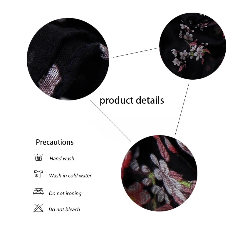 Женский Длинный хлопковый хиджаб винтажный с принтом