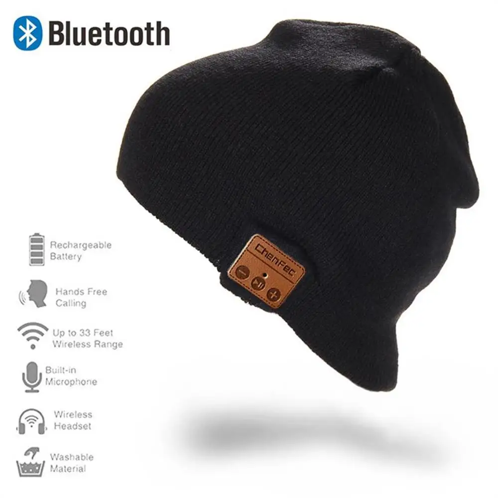 Беспроводной с наушниками, Bluetooth бини шапка, Кепки со съемной Bluetooth гарнитура наушники Динамик Mic Спорт на открытом воздухе шляпа лучшие подарки - Цвет: chenfec-hat-black