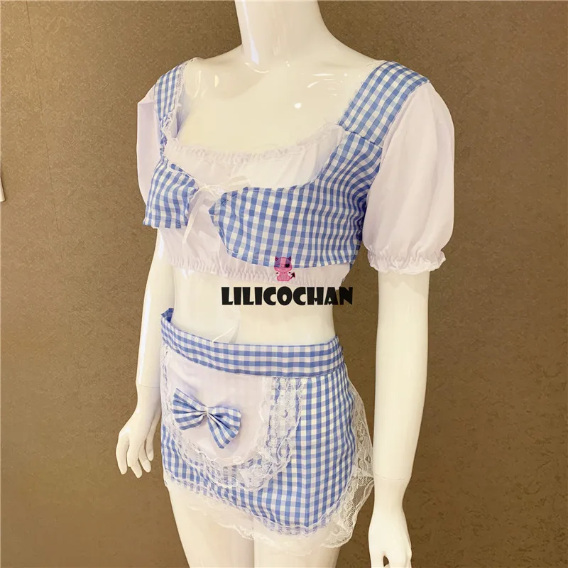 Женское синее нижнее белье, платье горничной, Аниме Костюм для косплея, французский фартук, костюм горничной в стиле Лолиты