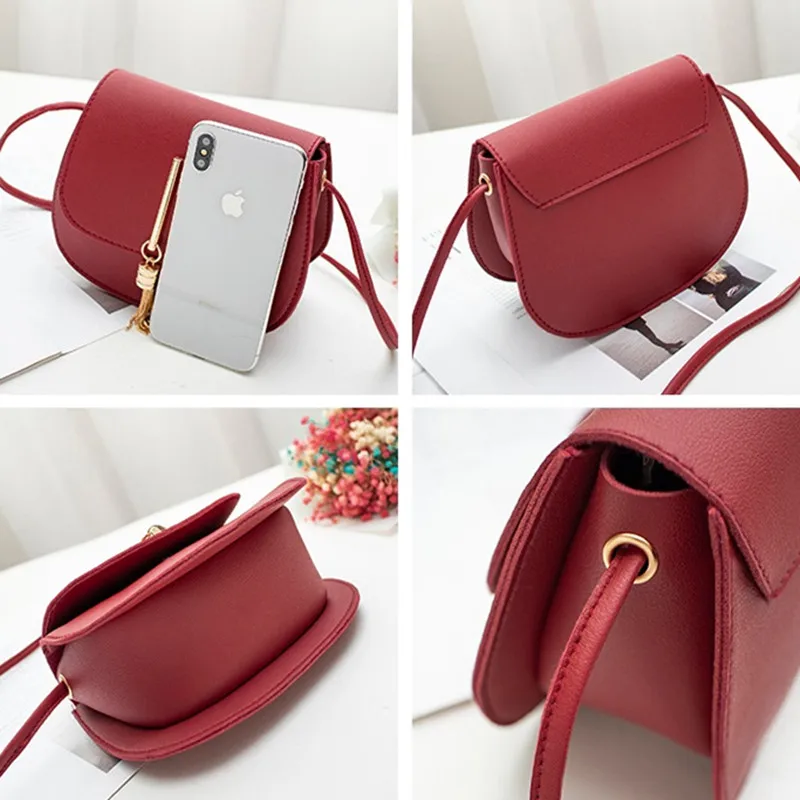 

2019 Summer Korea Style Tassel Mini Red Flap Bags Women PU Leather Handbags Purse Phone Bag Ladies Shoulder Messenger Bags Bolso