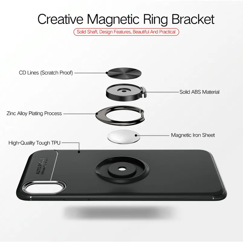 For iPhone XS MAX Case Funda XR Luxury Soft Silicone Cover X Plus Metal Finger Ring Holder Stand Cases |