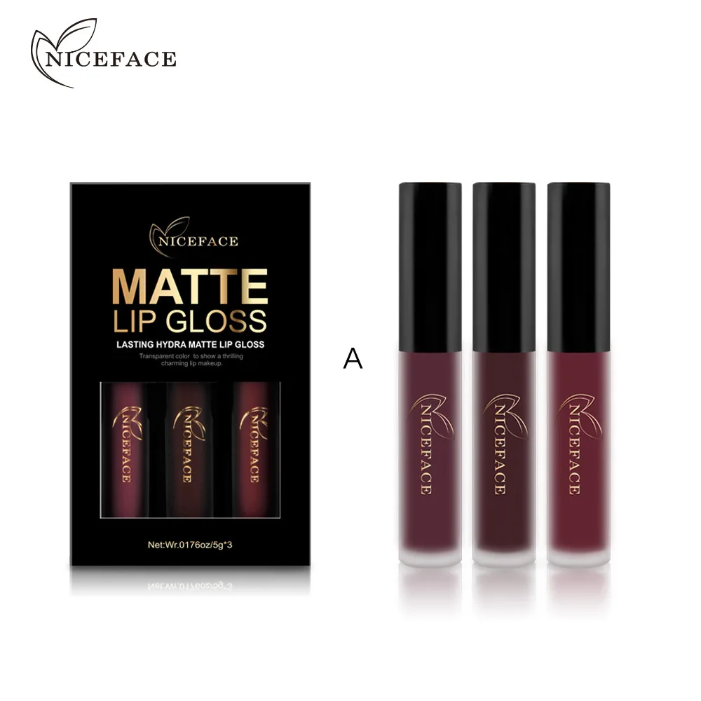 3PcsA NICEFACE 12 шт./лот губная помада матовая длинная-долговременная Губная Помада Жидкая губная помада макияж пигменты сексуальный красный фиолетовый бархат матовый блеск для губ - Цвет: 3PcsA