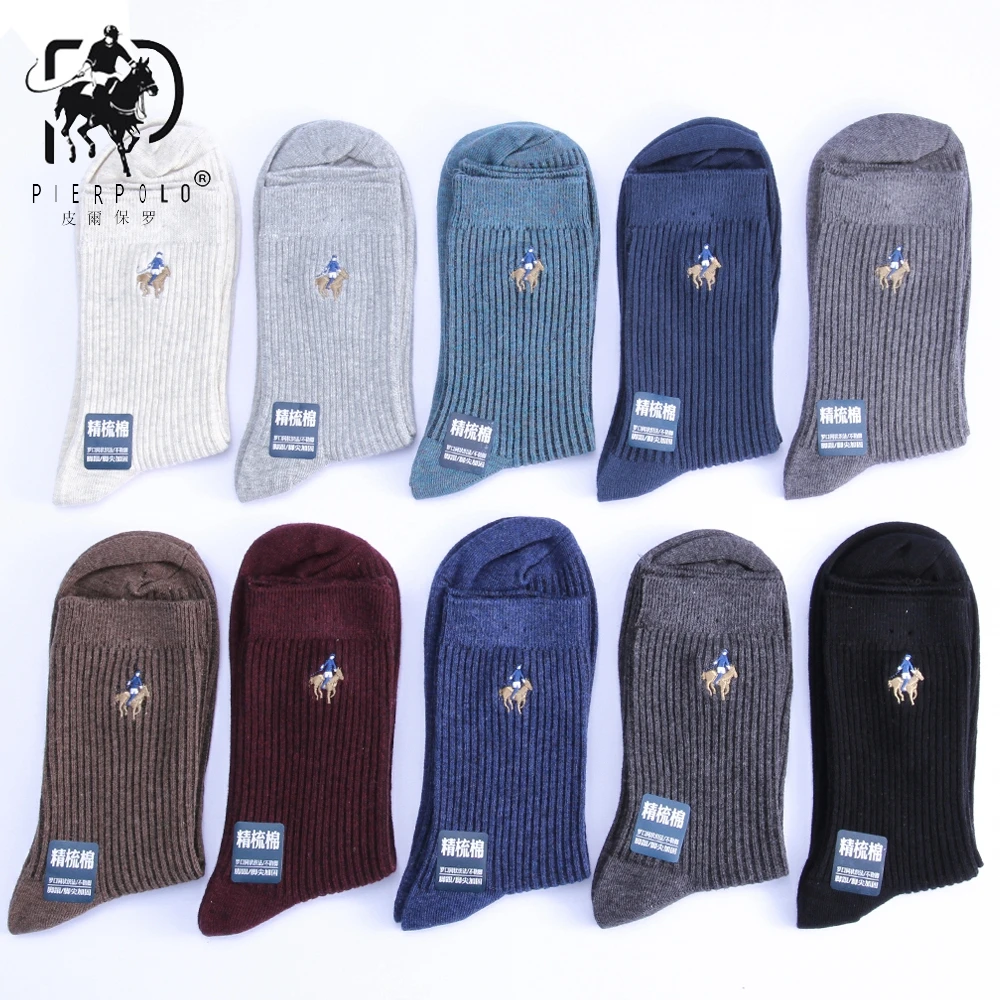 

5 Pairs/lot High Quality Fashion Brand PIER POLO Casual Cotton Socks Business Embroidery Crew Men's Socks Manufacturer Wholesale