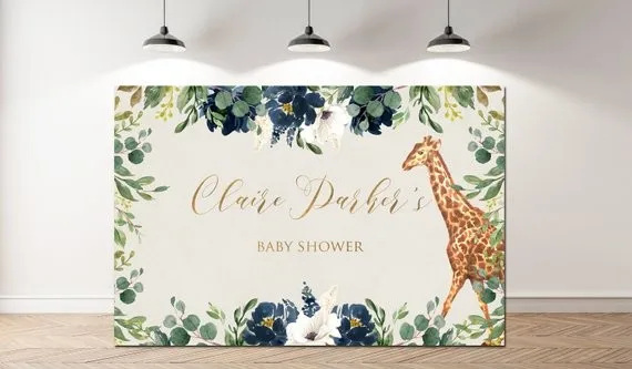 

custom Jungle Giraffe Flower Leaves Baby Shower background High quality Computer print party photo backdrop