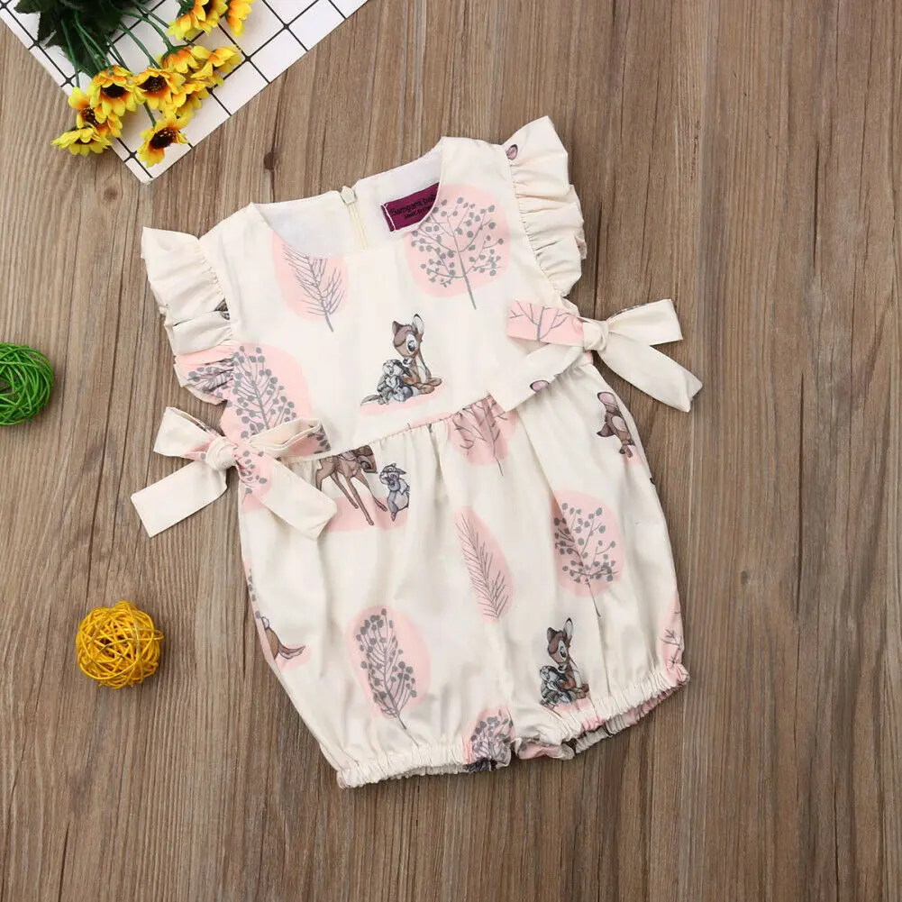 

Pudcoco Baby Girl Jumpsuits 0-24M Cute Newborn Baby Girl Summer Deer Print Bodysuit Sunsuit Outfits Clothes