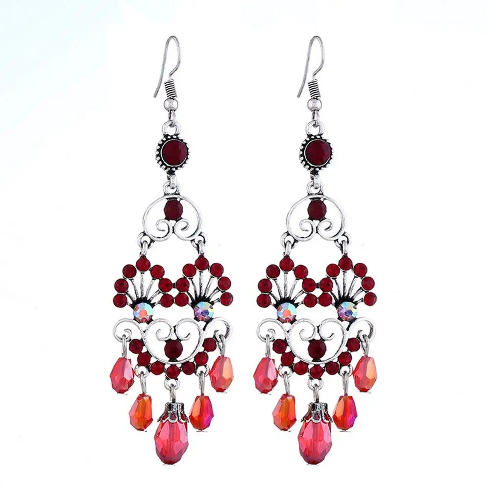 Rhinestone Dangle Drop Tibetan Silver Ethnic Bohemia Earrings Dainty Chandelier | Украшения и аксессуары