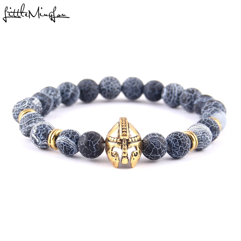 Маленький блестящий Спартанский воин Шарм-браслет на шлем 8 мм каменные бусины мужские браслеты и браслеты для женщин ювелирные изделия