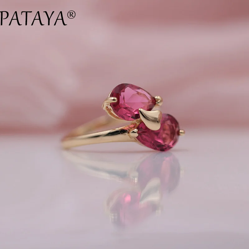 PATAYA, Новое поступление, бренд 585, розовое золото, кольца, роза, красная, двойная Капля воды, натуральное женское кольцо с цирконом, Трендовое, ювелирное изделие для свадебной вечеринки