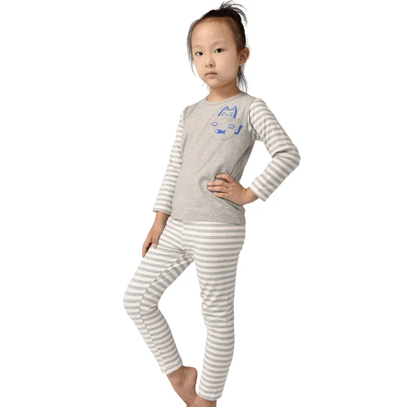 Новый Стиль Дети пижамы костюмы для детей симпатичные pattern полосой белье СЕРЫЙ