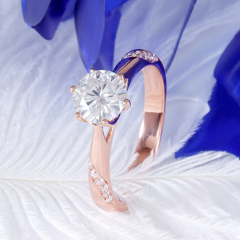 Женское кольцо с бриллиантом GH Moissanite розовое золото 14 к 1ct 6 5 мм Золотое ювелирное