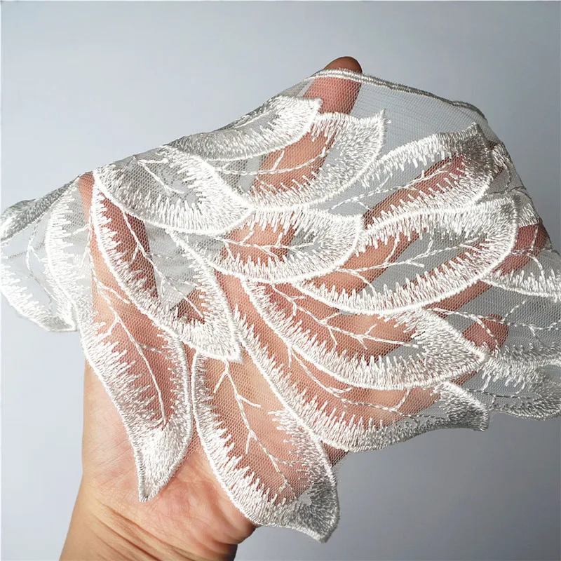 30 см белый вышитый кружевной воротник с перьями Аппликации винтажная сетка