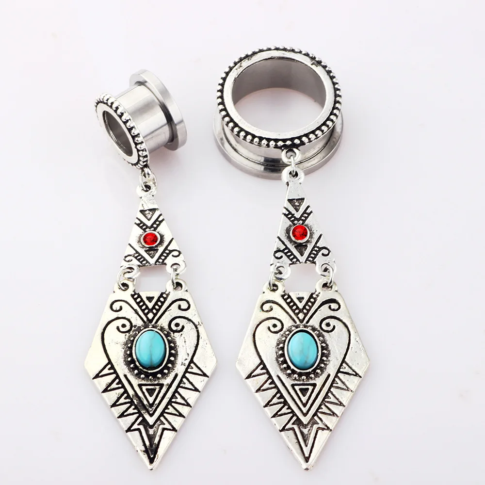 EFP015 Medical Stainless Steel Ear Stretchers Plugs And Tunnels Body Piercing Hypoallergenic Bohemia Expander with Pendant | Украшения и