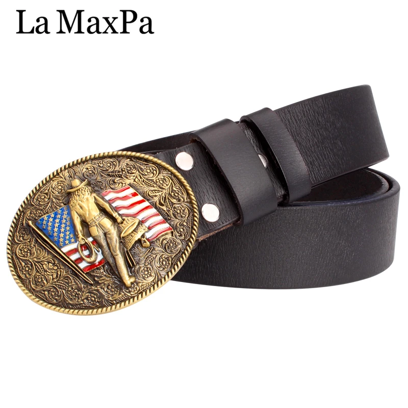 

Fashion Men's cow leather belt cowboy buckle cowboy myth American Western Story cowboy belt US flag jeans belt man gift