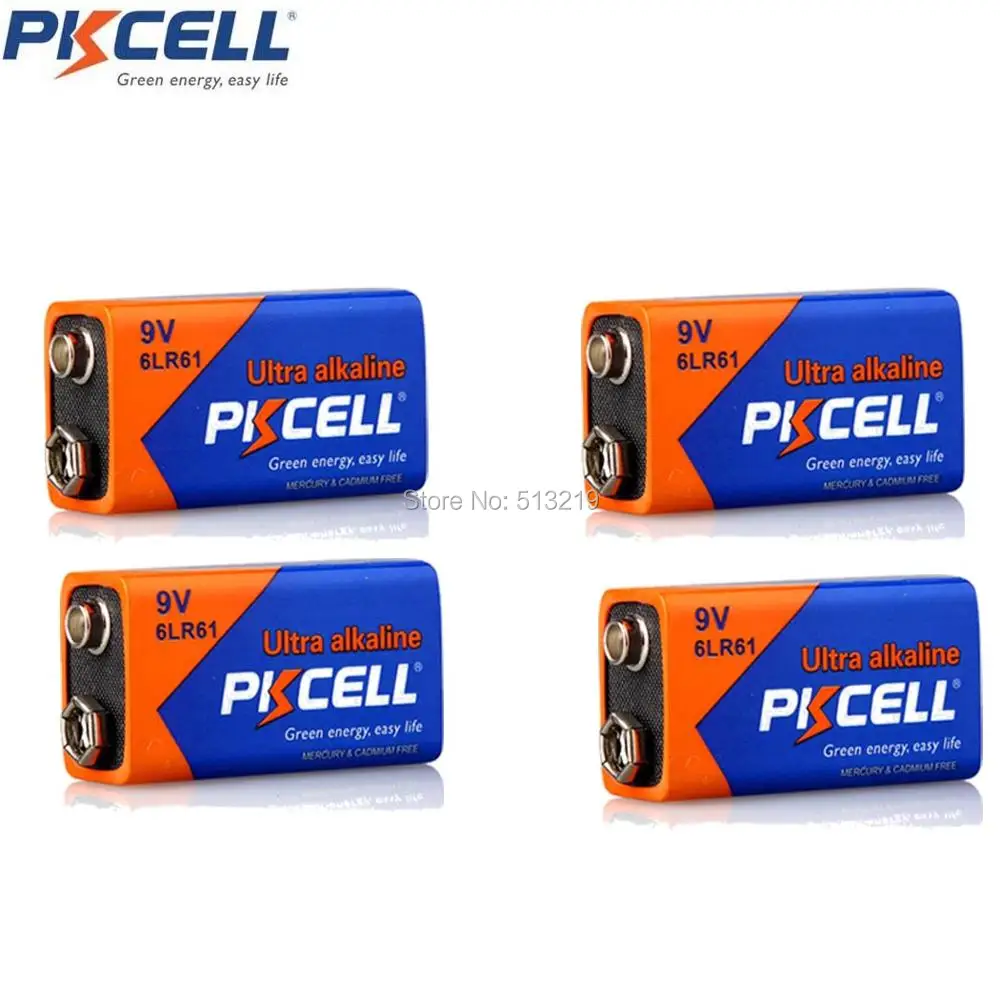

4Pcs PKCELL Electronic thermometer 9V 6LR61 E22 MN1604 522 Super Alkaline Battery Superior 6F22