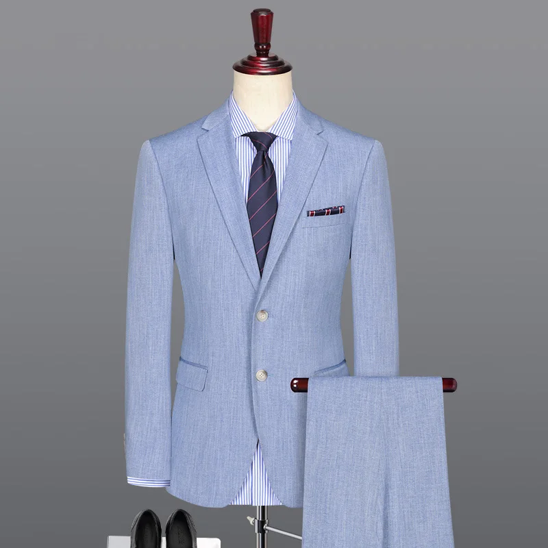 single breasted light blue summer spring autumn wedding suits for men business man suits set slim fit 3pcs 2pc set plus size 58