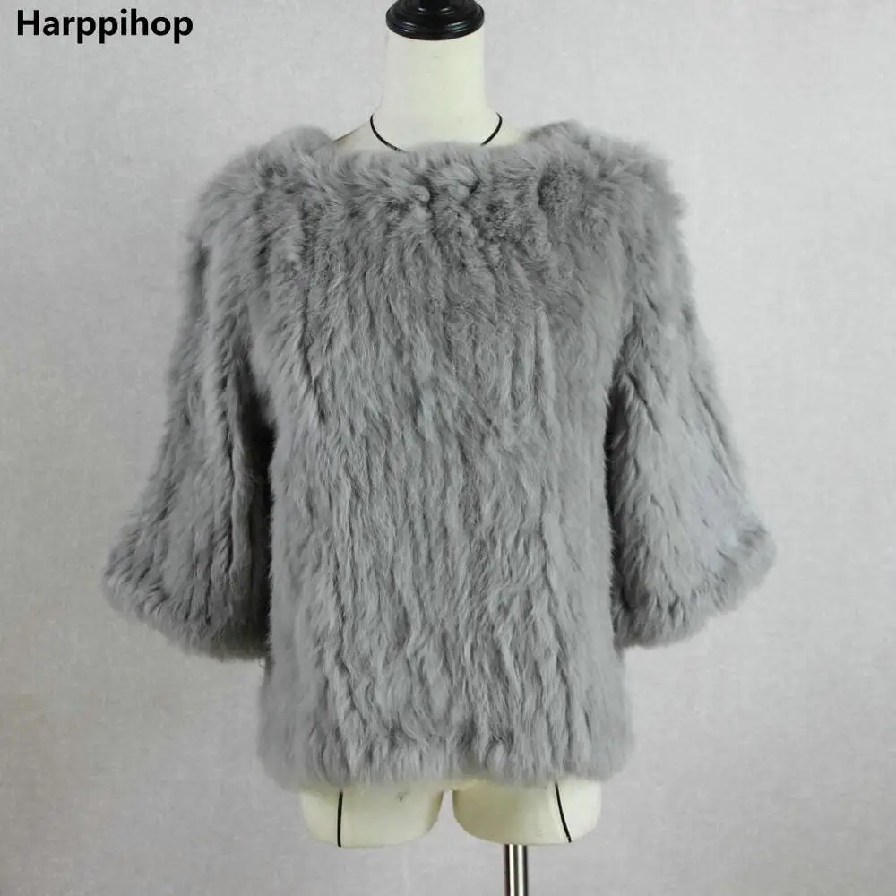 light grey Harppihop* Новинка, горячая Распродажа, женское вязаное пальто с натуральным кроличьим мехом, куртка, жилеты, накидка, комбинезон, 11 цветов, черный, бежевый - Цвет: light grey